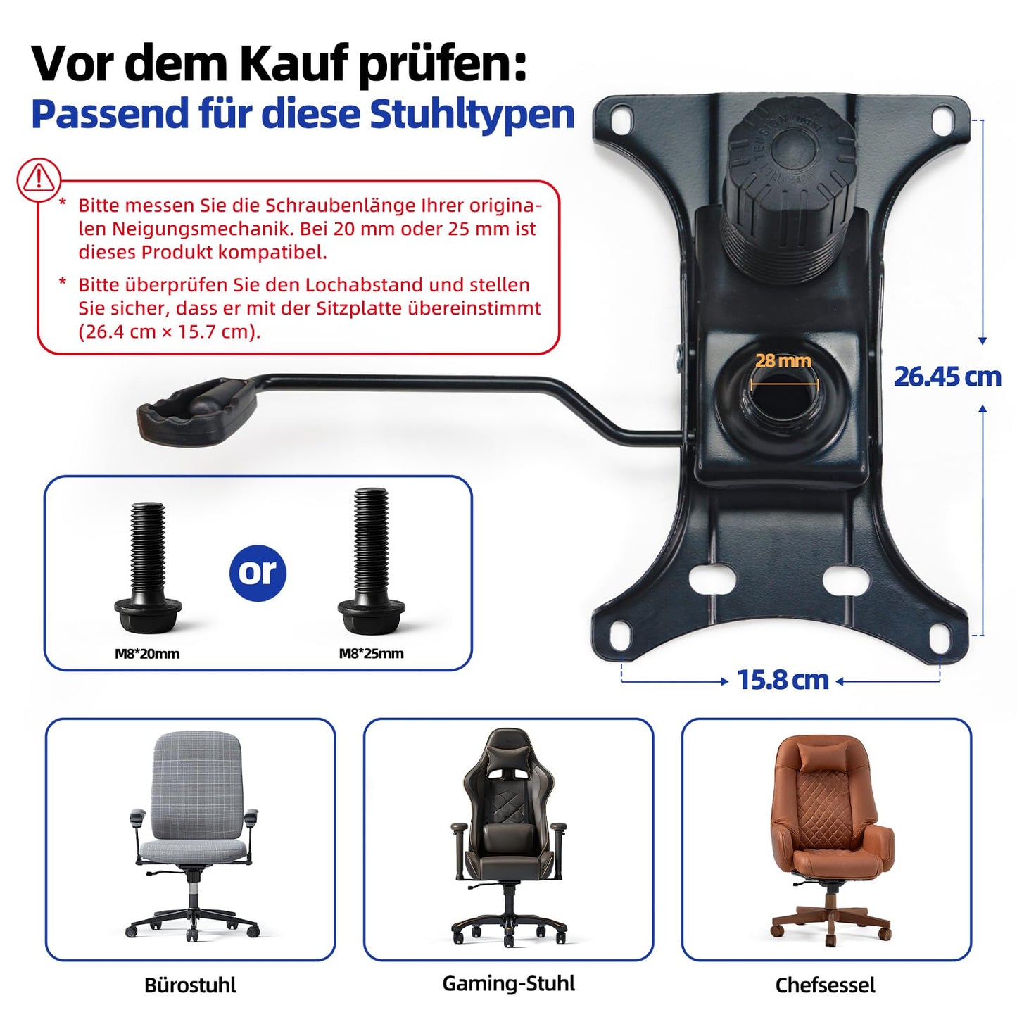 Sytopia Metal Seat Mechanism for Office Chair, 227 kg Base Plate with 6 Inch x 10.2 Holes, Rocker Function & Height Adjustment