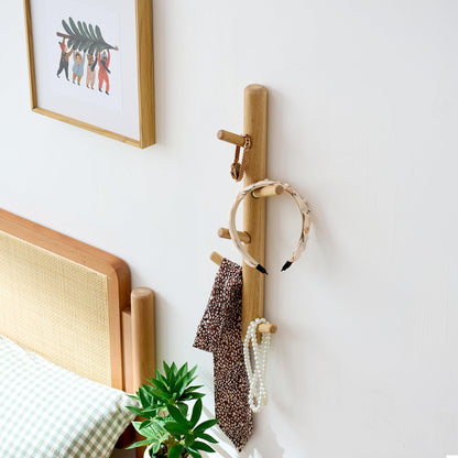 TREOAKWIS Vertical Coat Rack 50cm, Wood Hat Rack Wall Mounted with 5 Hooks