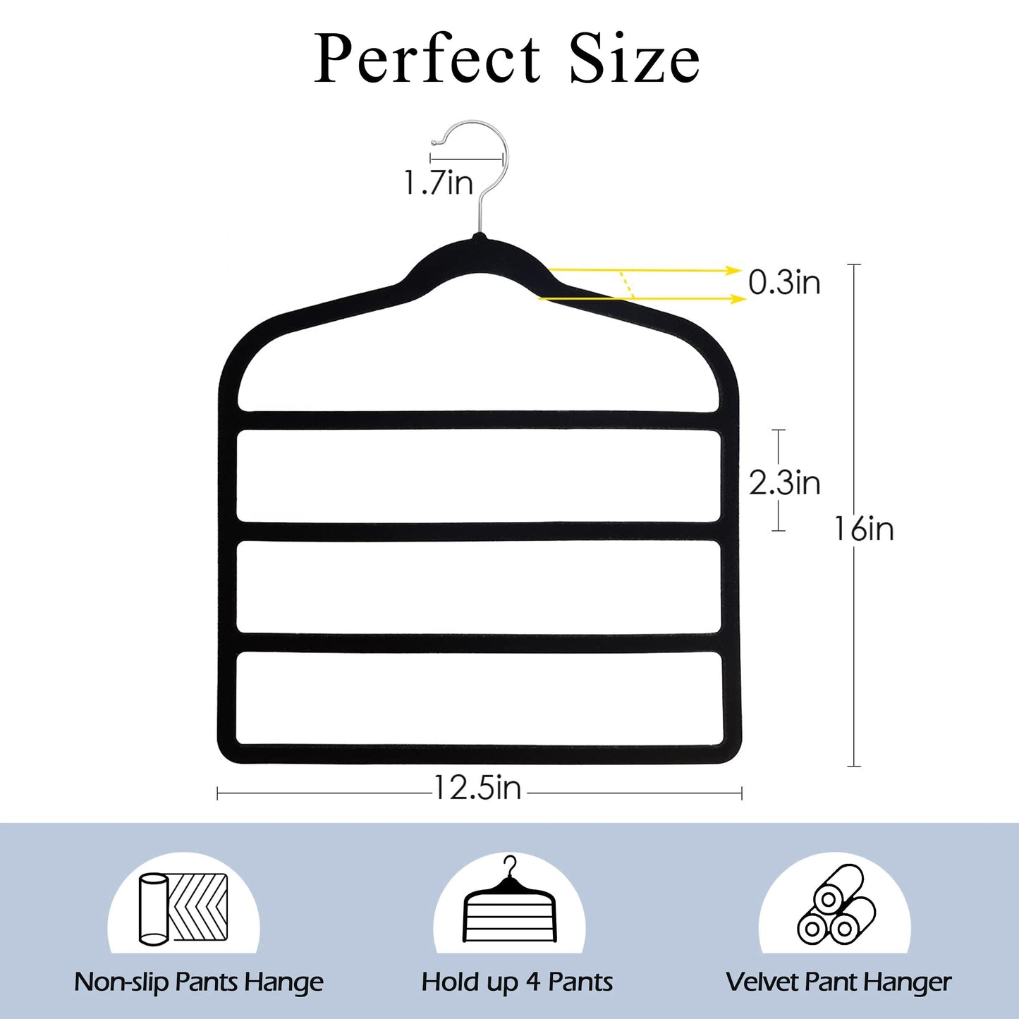 3 Pack Velvet Trouser Hangers - 4-Layer Space Saving Scarf and Jeans Hangers - Wardrobe Organiser and Space Saver Trouser Rack, Leggings Hanger