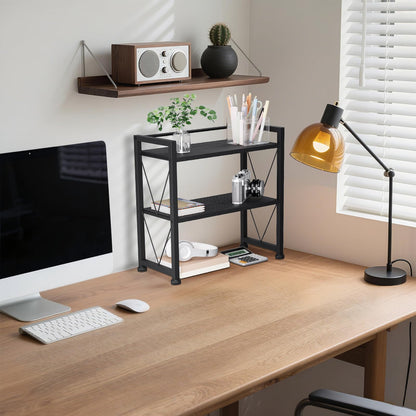 VSIWB Desk Shelf Organiser, 2 Tier Office Shelves, Wood Desk Storage Rack & Freestanding Display Shelf for Office, Dressing Table, Home 41x20x38cm