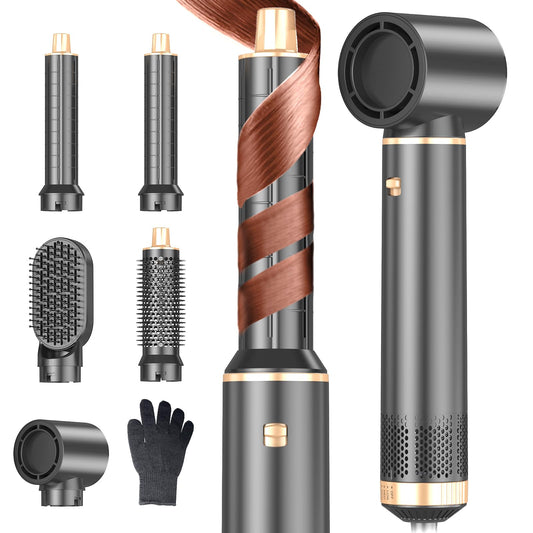 Dryhsip Hair Dryer Brush, 5-in-1 Hot Air Brush, Blow Dryer & Styler with Detachable Heads (Curling Wand, Volumizing Brush, Straightener, Curler),