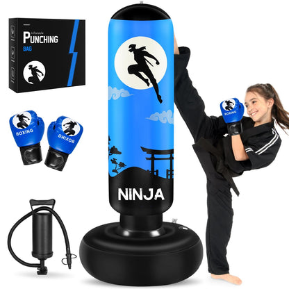 Punching Bag for Kids, Kids Boxing Set with Boxing Gloves 66" Large Inflatable Punching Bag,Gifts for Boys & Girls Age 5-12 for Practicing Karate,