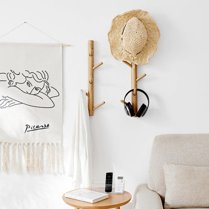 OAKERLAND Wooden Coat Rack Wall Mounted, 70cm Oak Floating Hooks for Jackets, Bag, Scarves, Handbags, 7 Hooks Branch Shape Coat Rack for Entryway