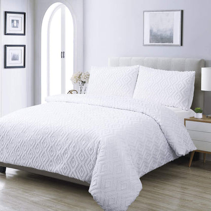 YINFUNG King Size Duvet Cover Sets White Bedding 3 Pieces Tufted Geometric Quilt Cover with 2 Pillowcases Easy Care (White King 230220cm+5075cmx2)