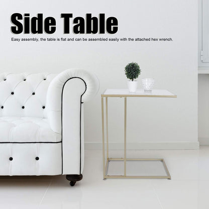 C Shaped Side Table, Sofa End Table with Gold Metal Frame Coffee Snack Table Laptop Holder Table Bedside Table Modern Open Type Under Bed Table Care