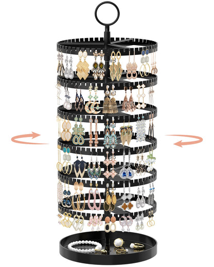 iDavosic.ly 6 Tier Rotating Earring Holder Organizer with Metal Tray, Black