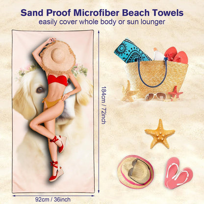 Violetpos Floral Wreath Golden Retriever Beach Towel for Dog Lovers, Extra Large 180x90 cm 250GSM Microfibre, Sand Free Quick Dry