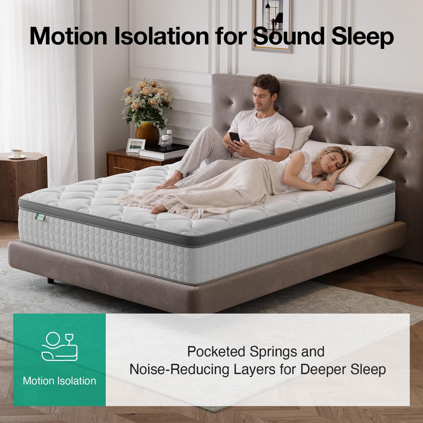 Novilla 4FT 6 Double Bed Mattresses Medium Firm, Hybrid Pocket Sprung Mattress for Support & Comfort, Soft Oeko-tex Fabric and CertiPUR-US Foam