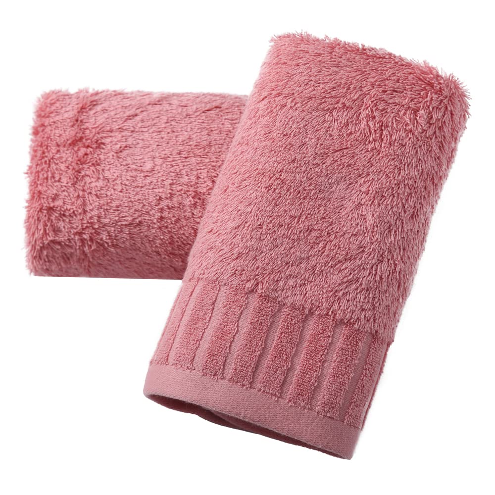 sense gnosis Pink Hand Towel Set of 2 Long Terry 100% Cotton Striped Pattern Luxury Thick Hand Towel for Bathroom Decorative Home Daily Use 13 x 29