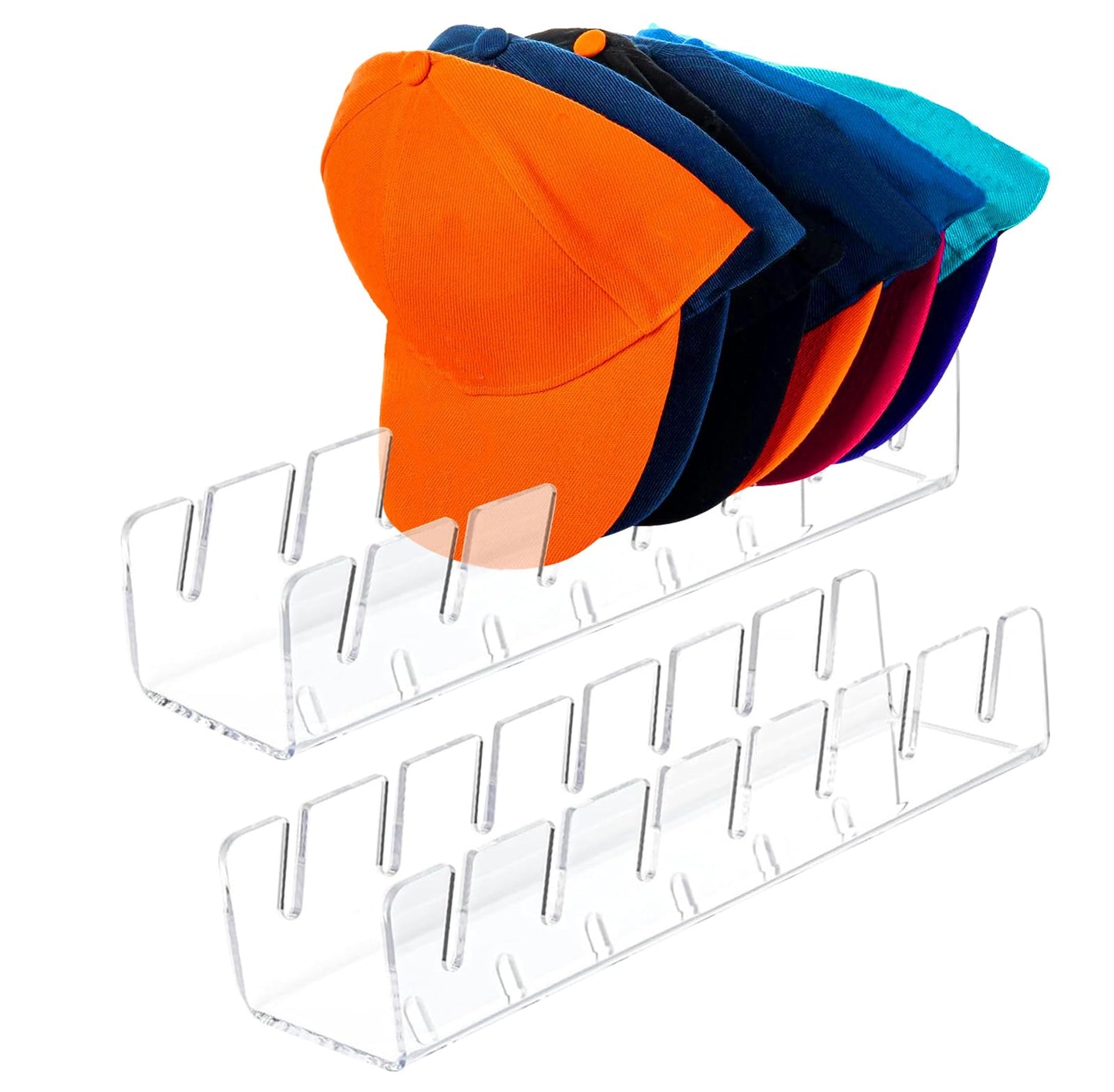 Gzsekken Baseball Cap Storage Hat Display Stand No Install Acrylic Hat Organiser Rack,7 Baseball Caps Display Storage for Home, Bedroom, Closet