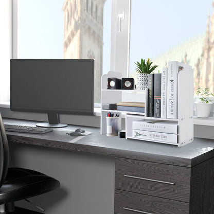 DoToGo Desk Shelf Organizer, Deskop Bookshelf for Small Space Adjustable Expendable for Office, Home, Kitchen (white-wlk)