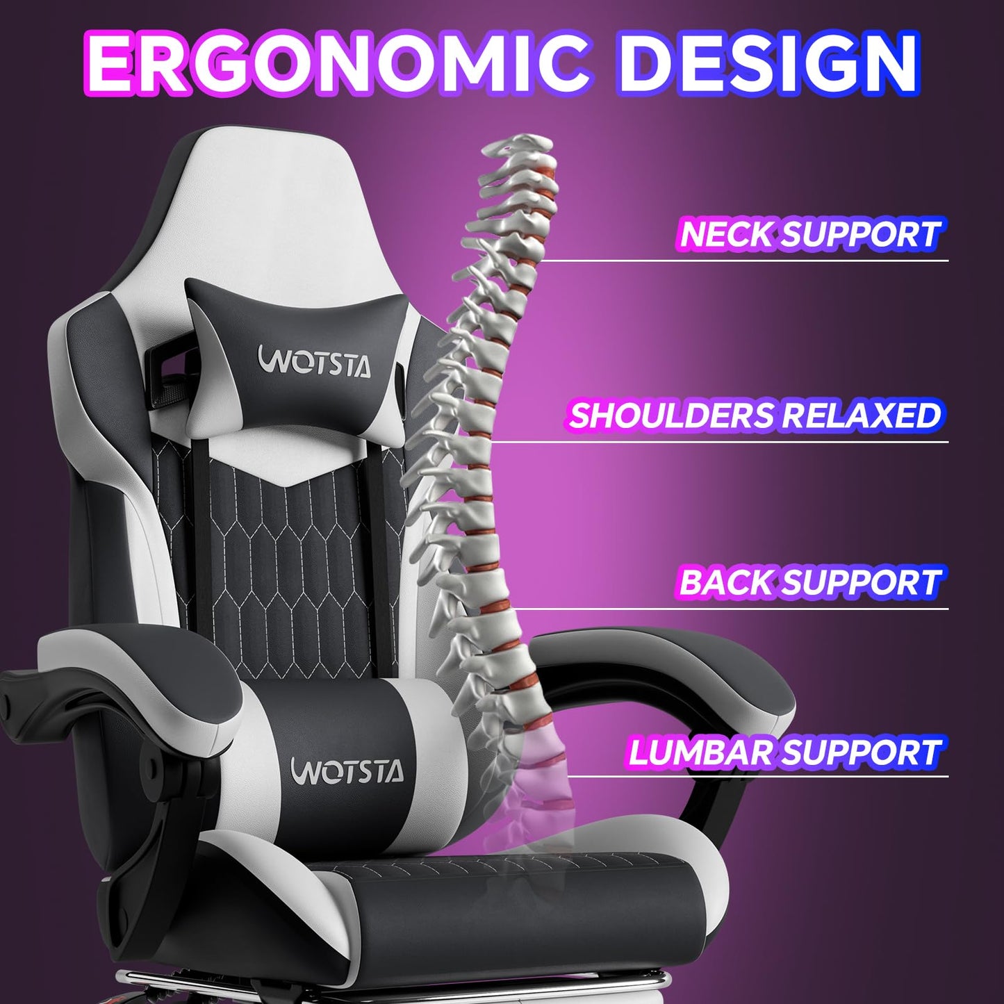 Gaming Chair, Ergonomic Gaming Chair with Footrest and Lumbar Support, Computer Chairs