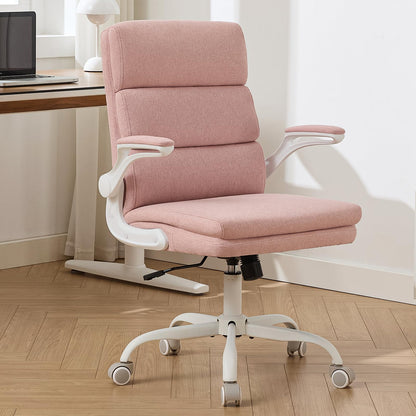 LukkDys Ergonomic Office Chair with 3-Stage Back Support, Executive Fabric Desk Chair with Flip-up Armrests