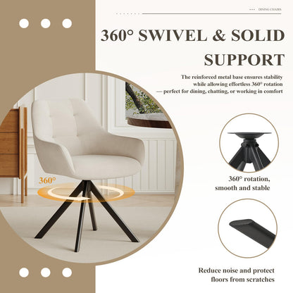 COLAMY 360° Swivel Dining Chairs Set of 6 with Sturdy Metal Base – Luxury Velvet Upholstered Kitchen Chairs with Thick Padded Seat