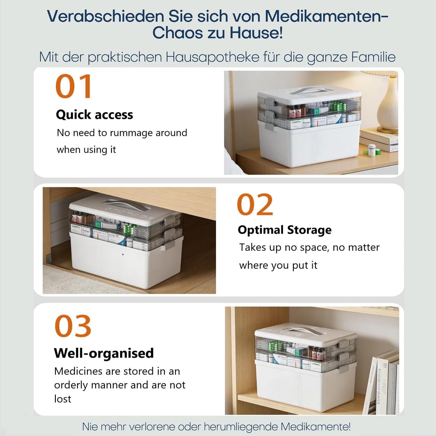 Goevcclei Medicine Storage Box, medicine storage, 3 Layer Medicine Box, medical box, Household Muti Grid Plastic Container Box, Large capacity