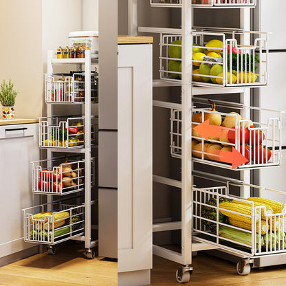 4-Tier Pull-Out Storage Organizer Rolling Utility Cart - Universal Metal Craft Shelf Trolley for Home Kitchen Bathroom Bedroom Office Classroom