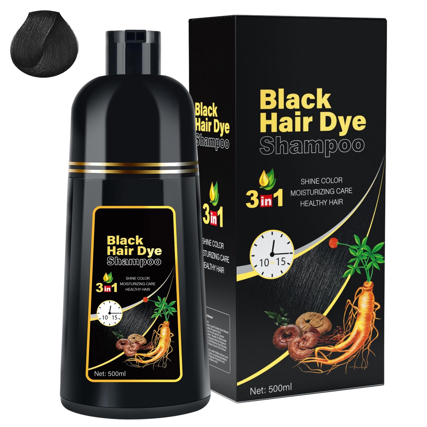Black Hair Dye Shampoo, 10pcs hair dye shampoo 3 in 1, Natural Herbal Dye Shampoo for Grey Hair Coverage Hair Color Shampoo for Women and Men