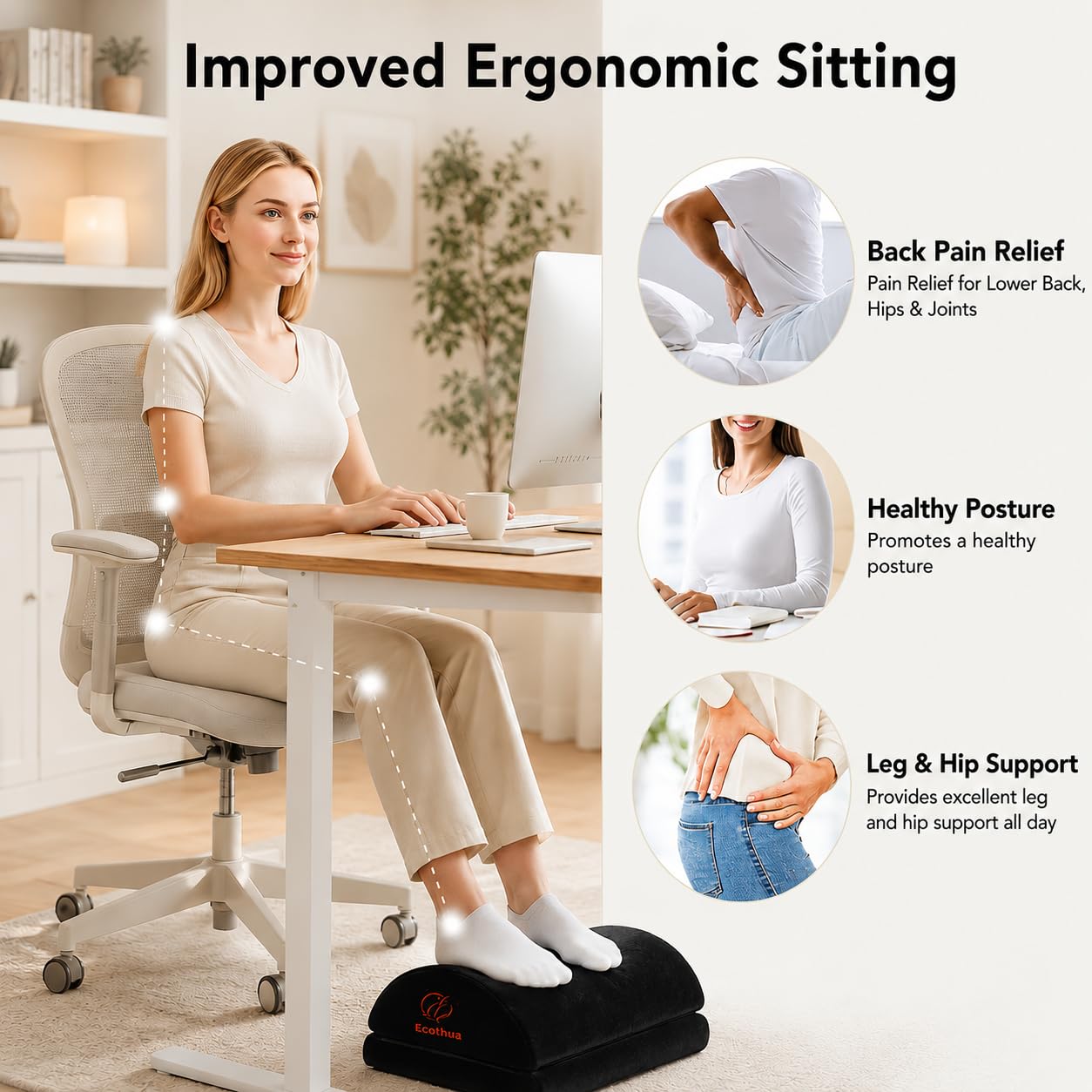 Foot Rest Under Desk at Work | Adjustable Height 16 cm Memory Foam | Foot Stool | Ergonomic Footrest for Back & Hip Pain Relief | for Office & Home