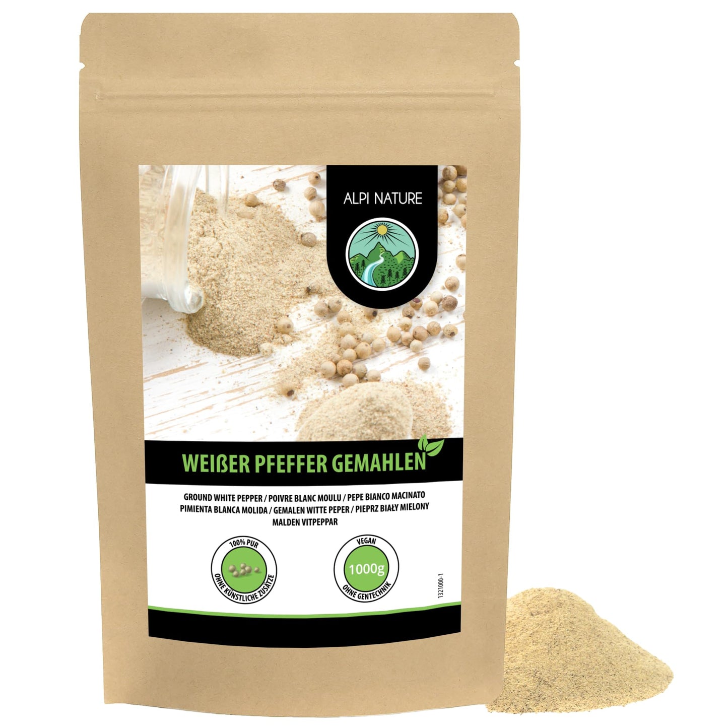 Alpi Nature White Pepper 1kg 2.2 lb, Ground Peppercorns, Ground White Pepper Powder for Cooking