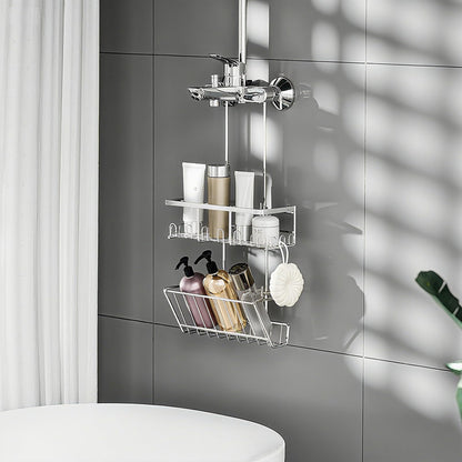 RUIHANDA 2-Tier Shower Caddy, Shower Caddy Hanging No Drilling, Silver