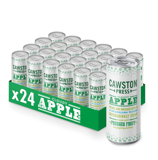 Cawston Press Sparkling Cloudy Apple Fizzy Drink Blended With Sparkling Water and Pressed Apple (250ml x 24 cans) Gluten Free - Vegan - No Added Sugar