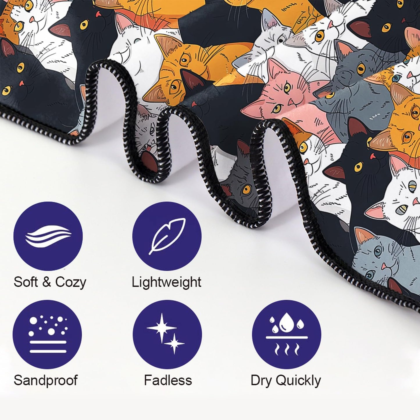 YISUMEI Cats Collection Beach Towels for Adults Extra Large 180 x 90 cm, Microfibre Quick Dry Towel for Travel Swimming Camping Sports