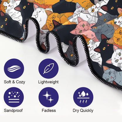 YISUMEI Cats Collection Beach Towels for Adults Extra Large 180 x 90 cm, Microfibre Quick Dry Towel for Travel Swimming Camping Sports
