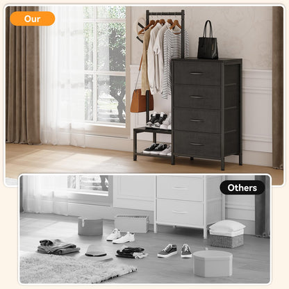 ODK 3 in 1 Chest of Drawers Bedroom, 4 Fabric Drawers, Black, 30x75.5x120cm