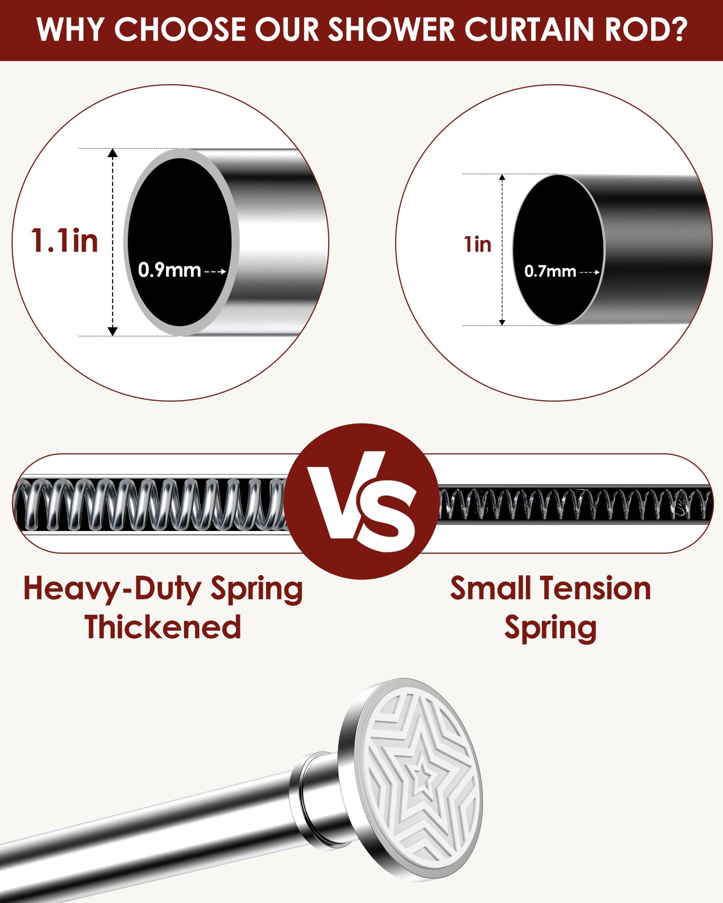 Shower Curtain Pole, Extendable No-Drill Tension Rod, Shower Pole & Curtain Set - Telescopic Shower Rail, 76-278cm, Rustproof Non-Slip