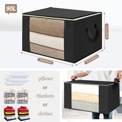 AiQInu 2PCS 90L Foldable Clothes Storage Boxes Large Capacity Storage Box for Clothes and Blankets with Reinforced Handle for Wardrobe and Bedding 60