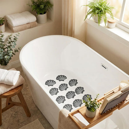 KIMHOME 12Pcs Non-Slip Stickers, Self-Adhesive Bath Safety Strips Shell Design for Shower Floor & Bathtub & Stairs(Grey)