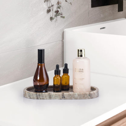 EHC Natural Marble Bathroom Vanity Tray - Oval, Decorative Countertop Sink Storage Organiser for Cosmetic, Perfume, Home Decor - 25 x 11.5 x 2 cm