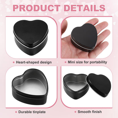 sourcing map 4Pack Metal Tin Box, 2.4x2.3x1.1 Heart Empty Tinplate Containers with Lids