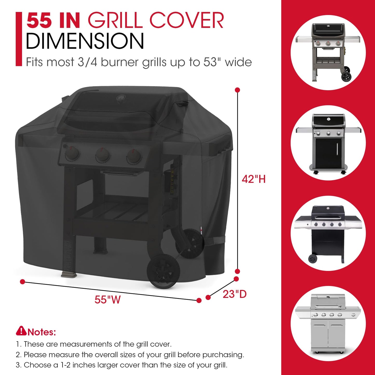 Unicook BBQ Cover 55 Inch, Heavy Duty Waterproof Outdoor Gas Grill Barbecue Cover, Special Fade and UV Resistant, Compatible for Weber Char Broil
