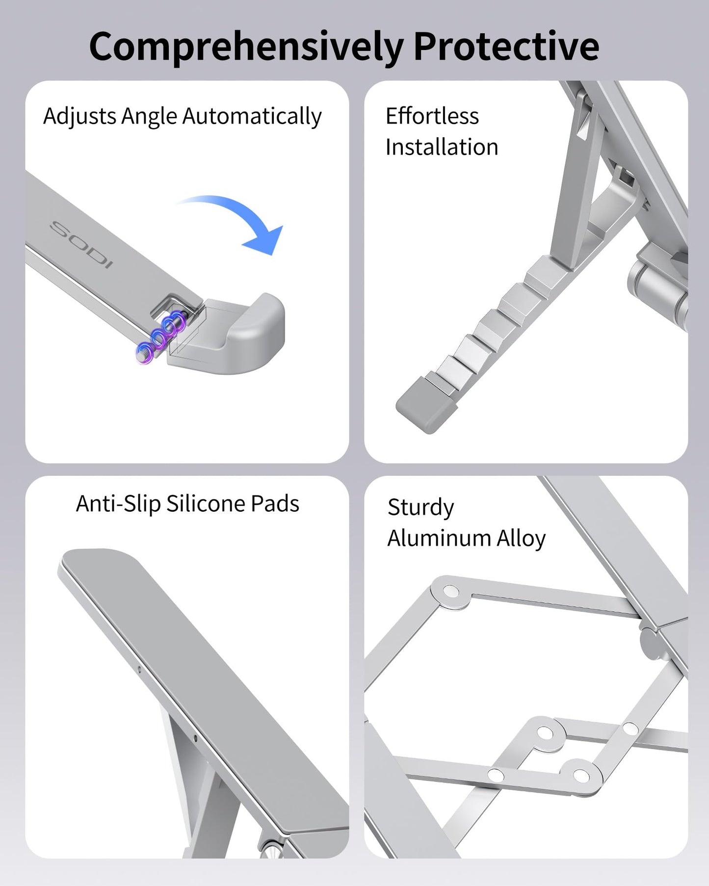 SODI 2026 2-in-1 Foldable Laptop Stand, Tablet and iPad Stand, Lightweight 210 g, 6-Level Adjustable Aluminium Laptop Riser with Heat Dissipation