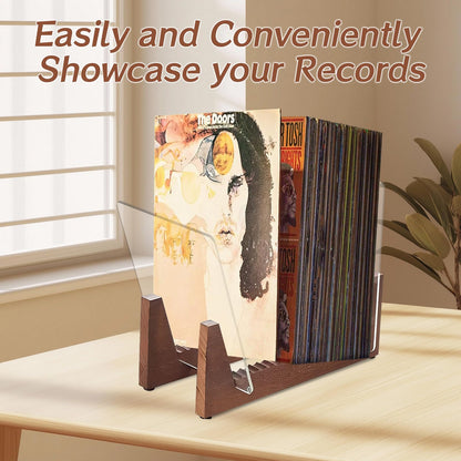 DYHNQE Vinyl Record Storage Holder, Solid Wood Album Storage Display Stand Album Organizer Record Holder Up to Hold 50 Single or Double LPs and 7"