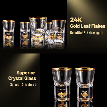 DUJUST Shot Glasses (45ml), Crystal Shot Glass Set Decorated with 24K Gold Leaf Flakes, Cool & Cute Shot Cups, BPA-Free & Lead-Free, Perfect for Dcor