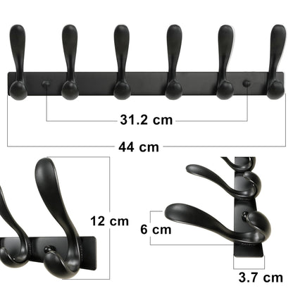 HONSKY Wall Coat Rack- Stylish,44cm Metal Coat Hanger Wall Mounted,Heavy Duty 6 Hooks Wall Coat Hook for Hallway, Bedroom