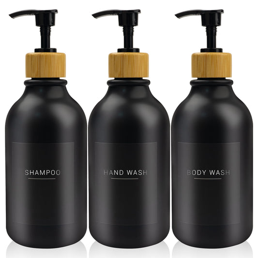 3 pcs 500ml Soap Dispenser with Black Label Lotion Dispenser Made of PET Plastic Empty Bottle Suitable for Bathrooms (Black)
