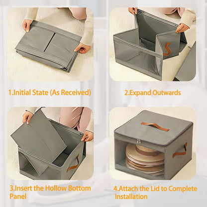 HonorHut 2 PCs Foldable Hat Storage Box with Carry Handles Grey 35×35×25 cm