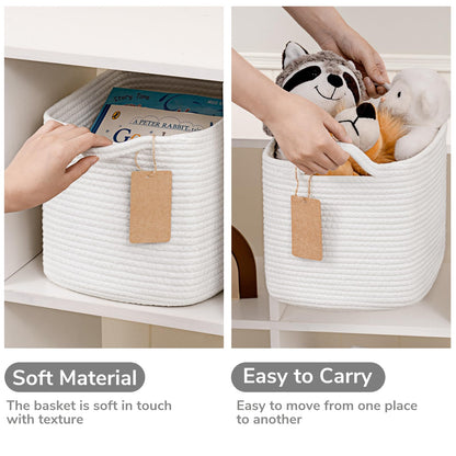 TIMEYARD White Cotton Rope Storage Basket Woven Shelf Basket for Organising