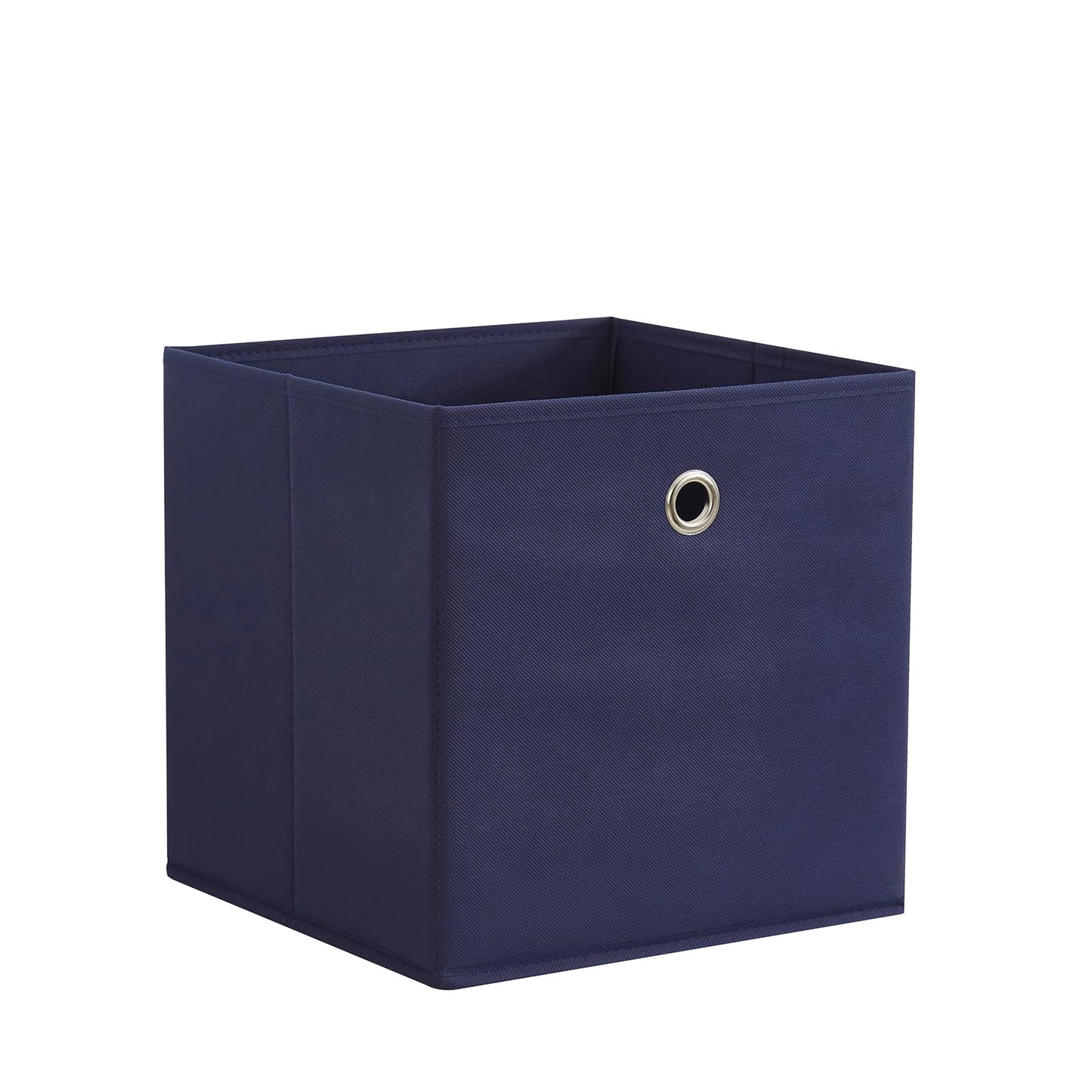 Webeasy Square Navy Canvas Fabric Storage Box, Pack of 6 Eyelet Cube Foldable Open Bins for Home Office Nursery Organisation,28X28X28(CM)