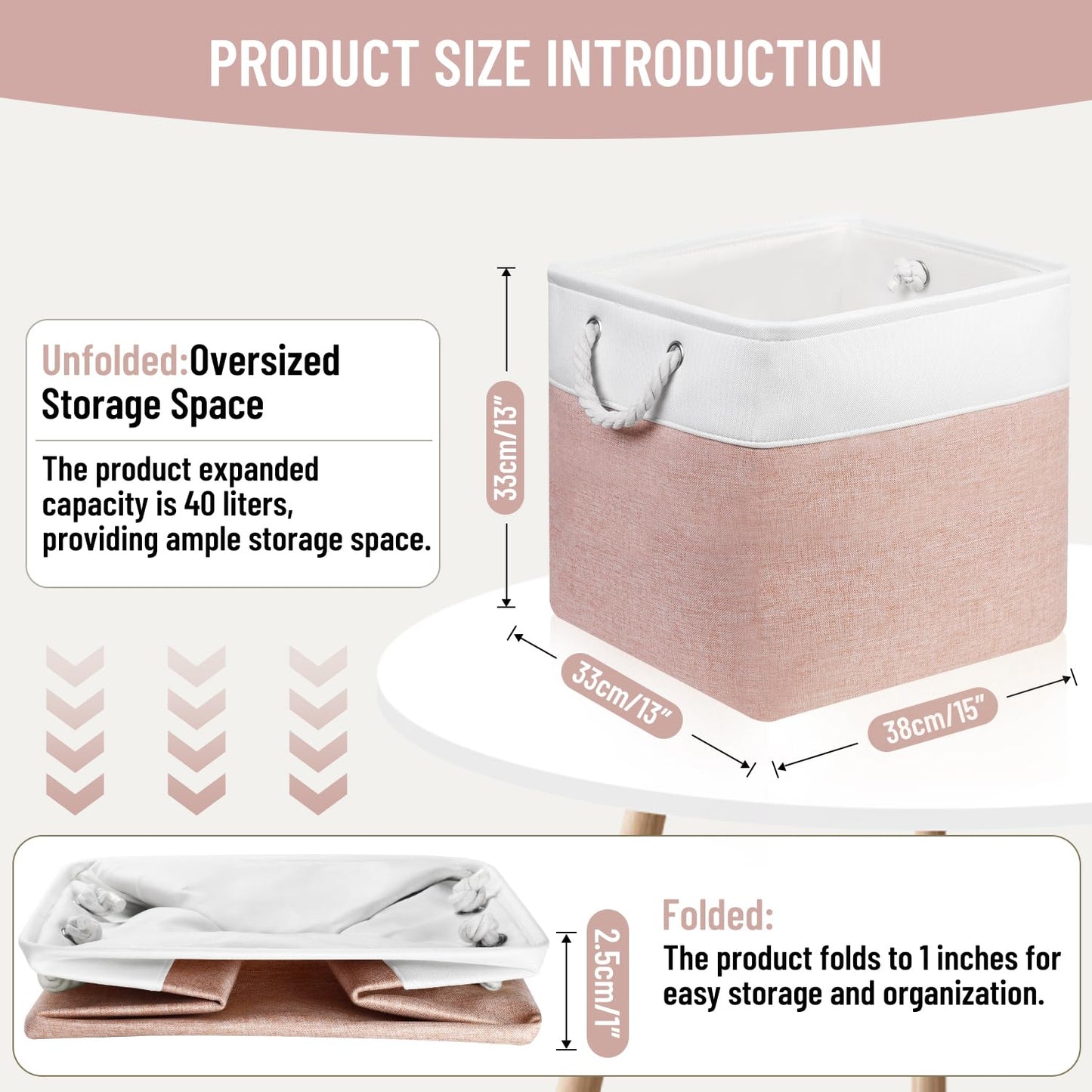 JUNLAI 3 Pack Fabric Storage Boxes, Kallax Storage Boxes 33 x 38 x 33 with Handles, Foldable Large Storage Pink Basket for Office & Home, Book