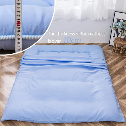 MAXYOYO Japanese Floor Futon Mattress, Thicken Tatami Sleeping Pad Foldable Roll Up Dormitory Mat Pad Floor Lounger Pillow Bed (Dusty-Blue, Double)