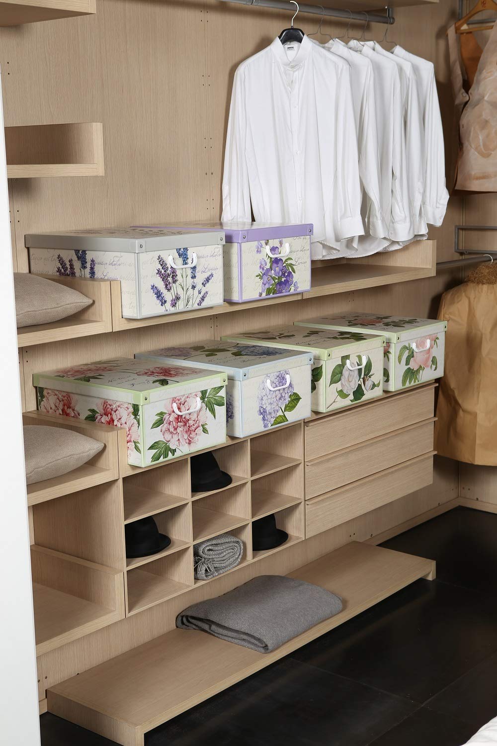 Kanguru Collection Fragrant Violet Decorative Storage Box with Handles and Lid, MEDIUM,Violets