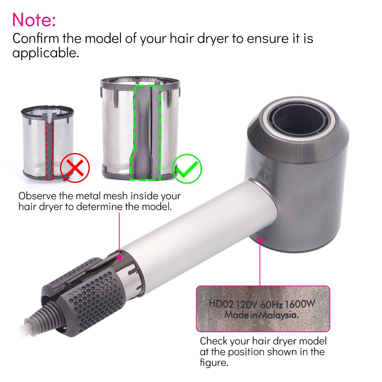 Magnetic Hair Dryer Filter Cover Compatible with Dyson Supersonic HD02 Models, Hair Dryer Outer Strainer Magnetic Filter Cage Accessories