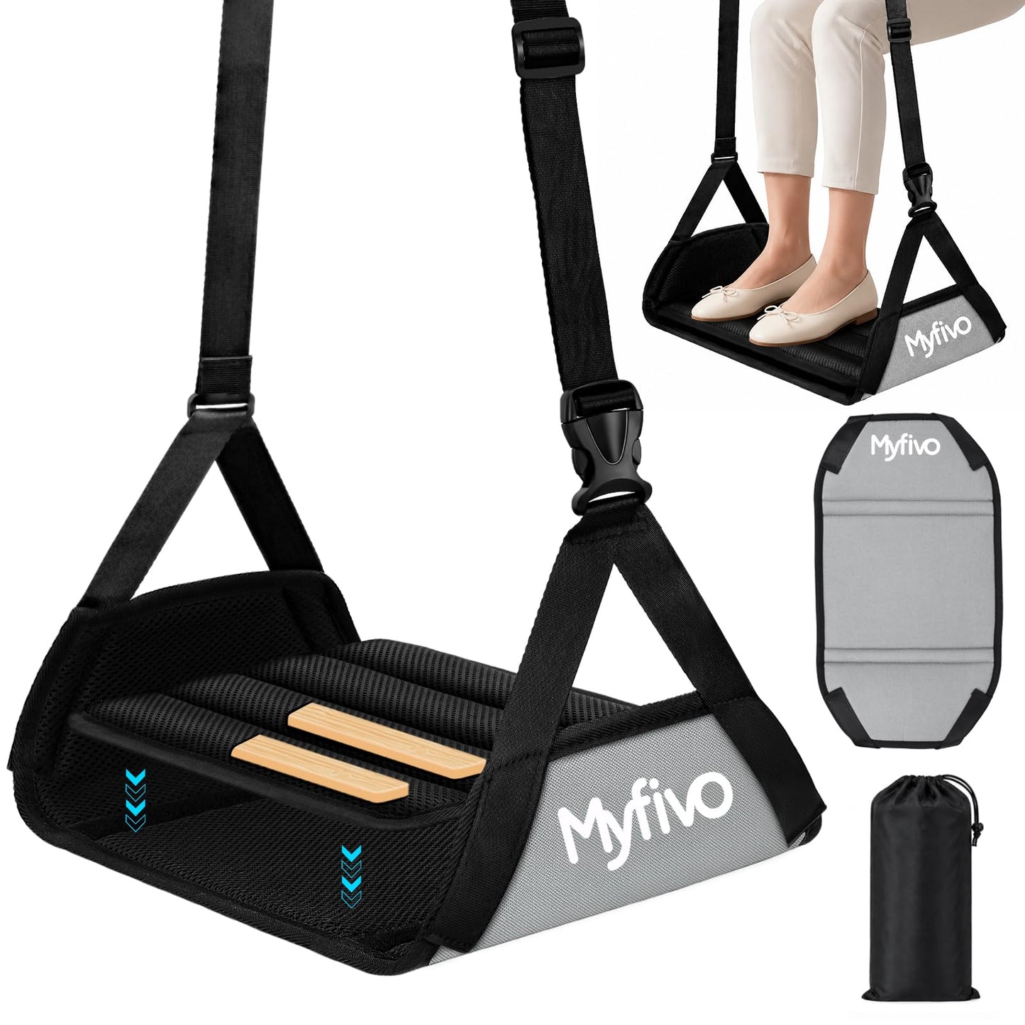 Myfivo Foot Hammock for Flight, Adjustable Travel Foot Rest for Airplanes