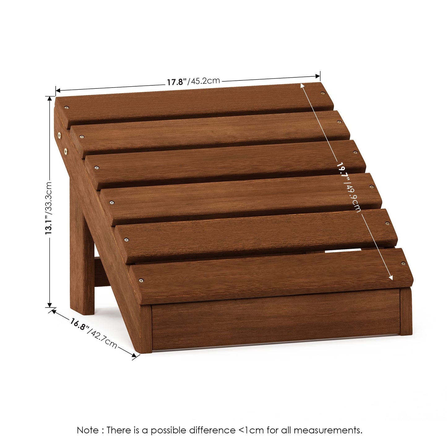 Furinno Small Hardwood Adirondack Footstool in Teak Oil, Wood, Natural, 45.21 (W) x 33.27 (H) x 42.67 (D) cm, FG18926