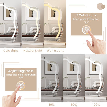 Dripex Hollywood LED Vanity Mirror, Cloud Shaped Rotatable Makeup Mirror with 3 Color Modes Dimmable Strip Light, Touch Screen Control, Illuminate