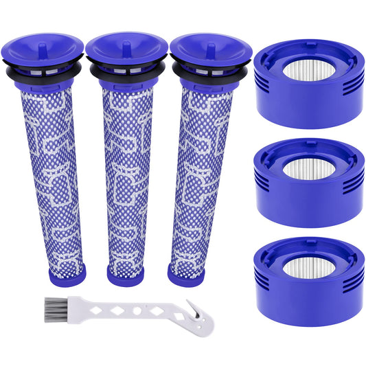 Leadaybetter for Dyson V8 Filter Replacement V7 V8 SV10 Animal Motorhead Absolute Cordless Vacuum Cleaner, 3 Post Motor Filters & 3 Pre HEPA Filters